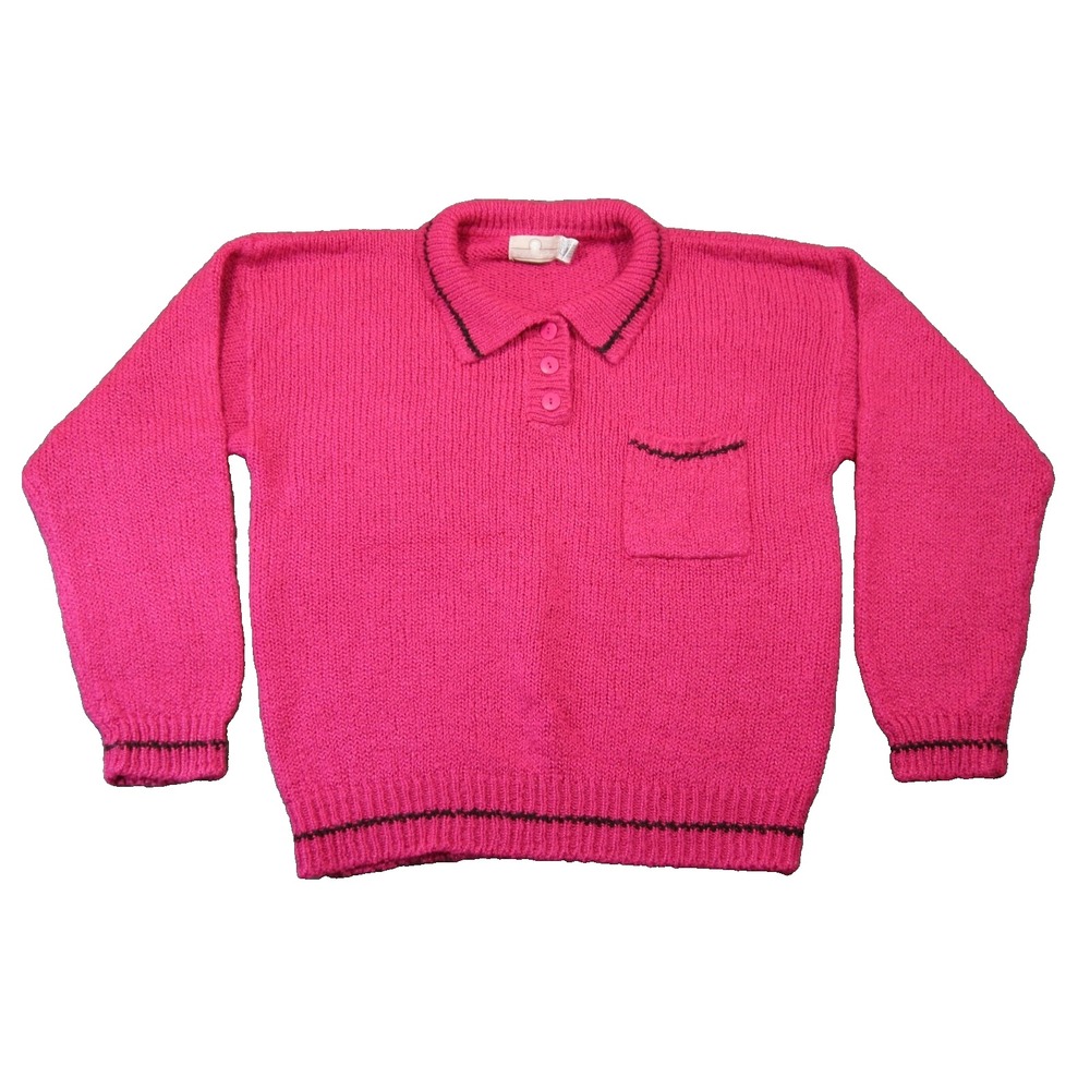 Vtg Classic Directions Sweater 18W Hot Pink Collared Knit Grandma Chic 80s‎ 90s